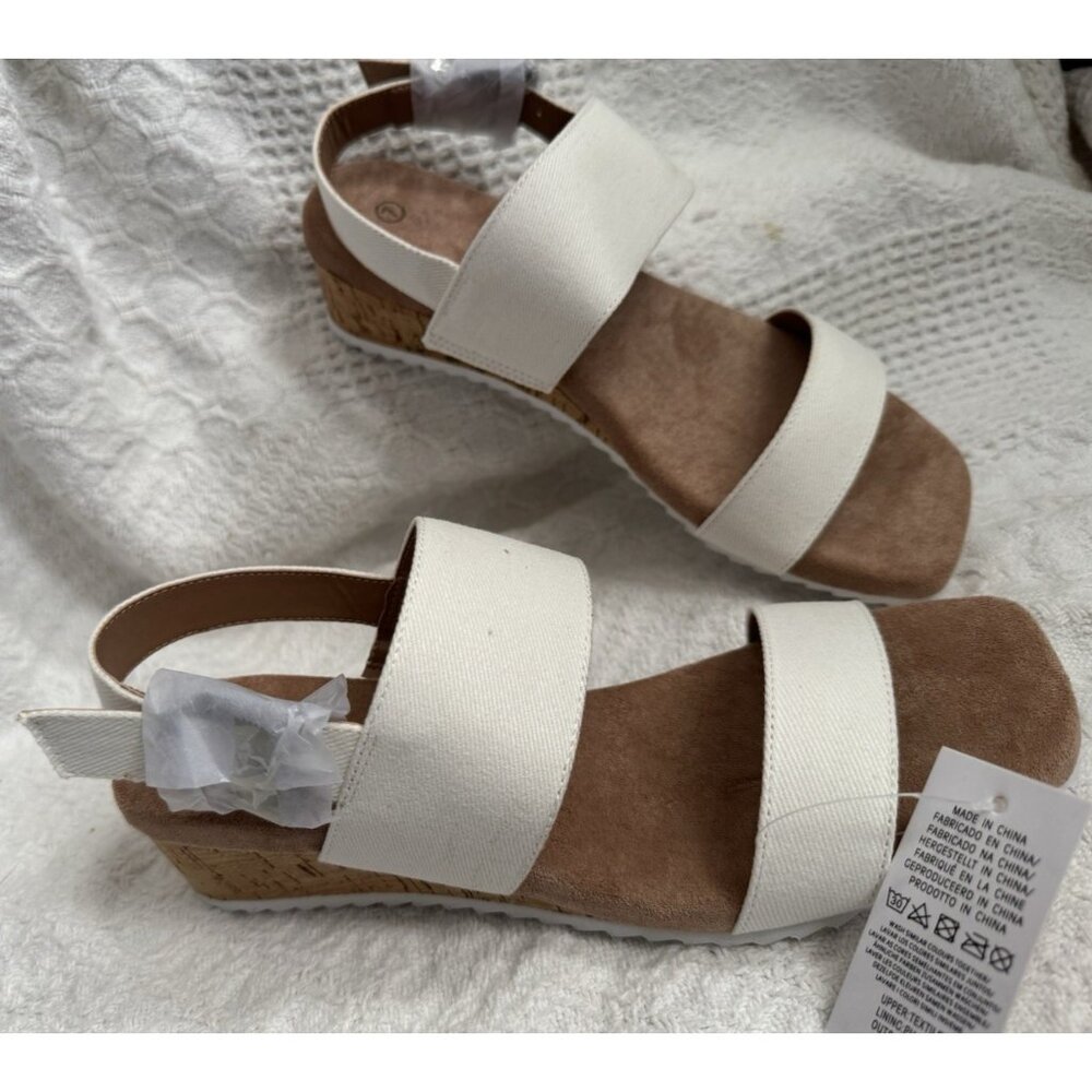 MySoft Women's Cork Wedge Sandals 2" Low Heel Open Toe Ankle Strap Size 7 White